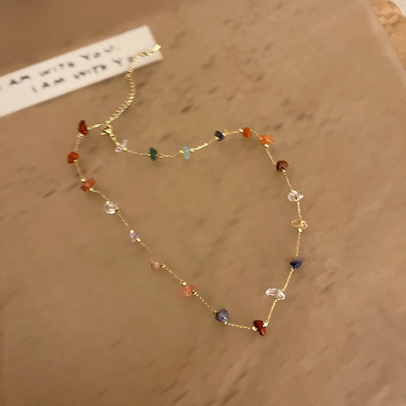 Rainbow stone dainty necklace
