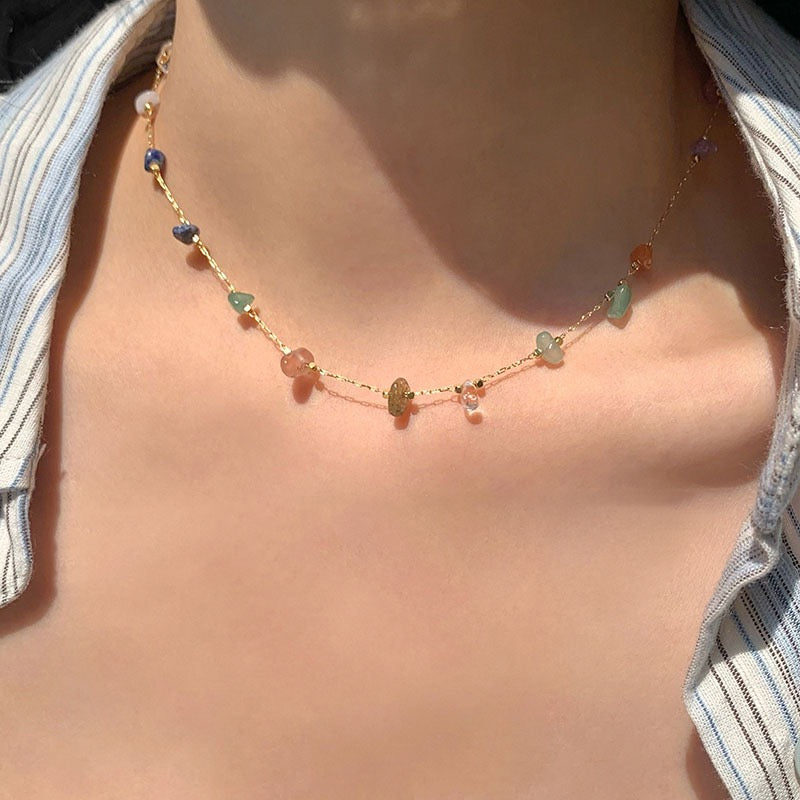 Rainbow stone dainty necklace