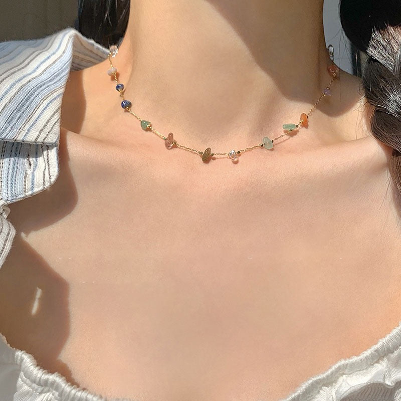 Rainbow stone dainty necklace