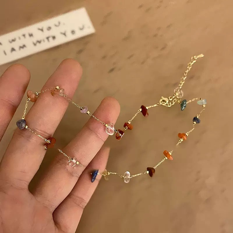 Rainbow stone dainty necklace