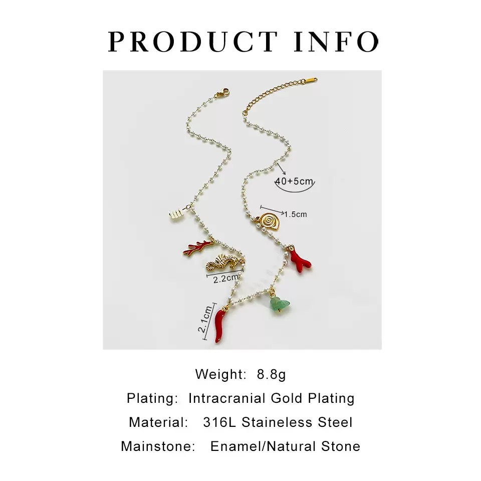 Pearly chilli seahorse charm necklace