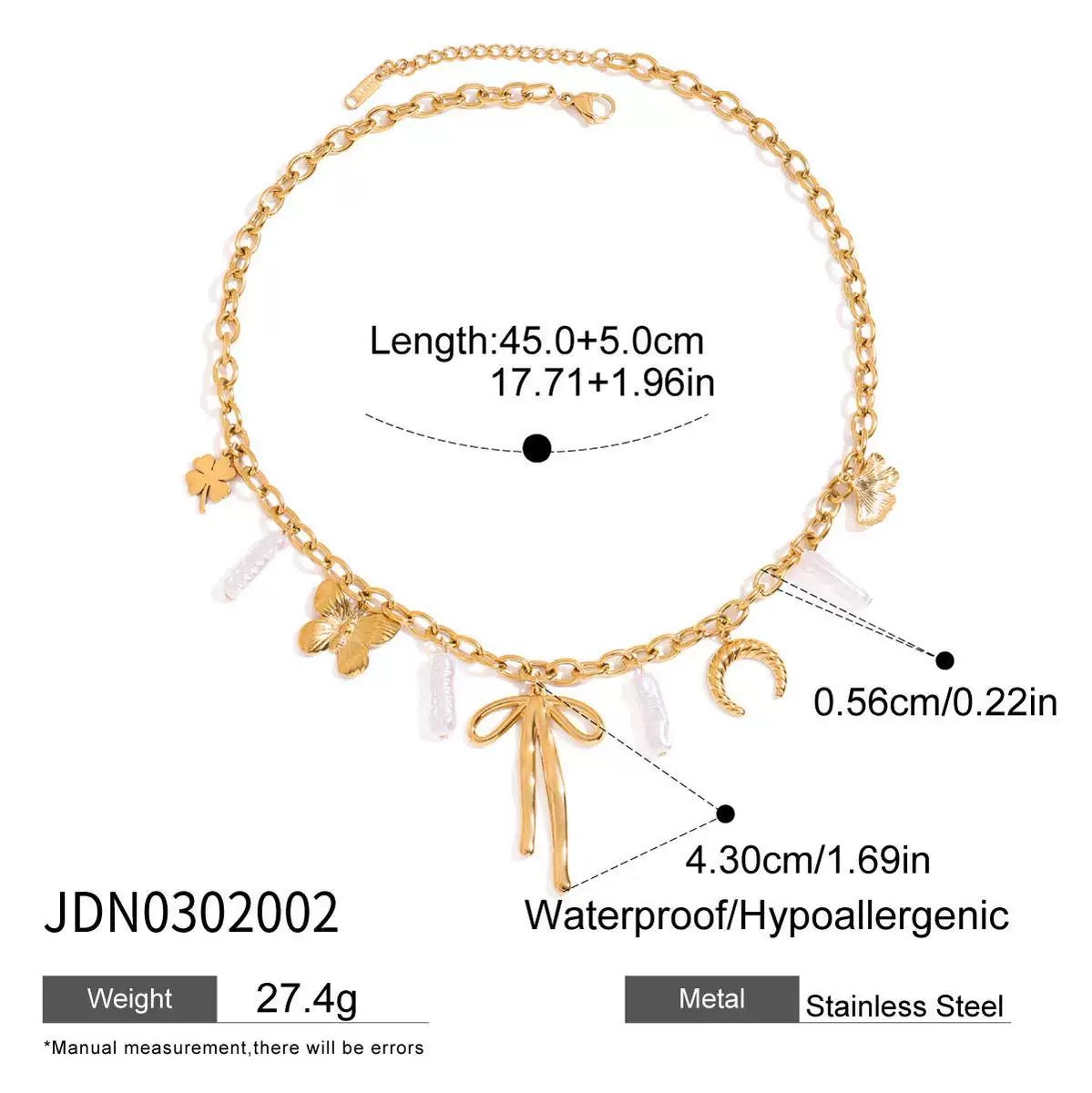 Pearly bow charm necklace