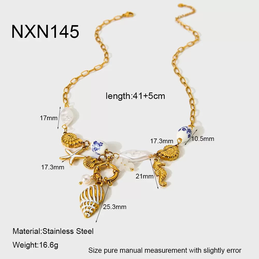 White beach shell charm necklace