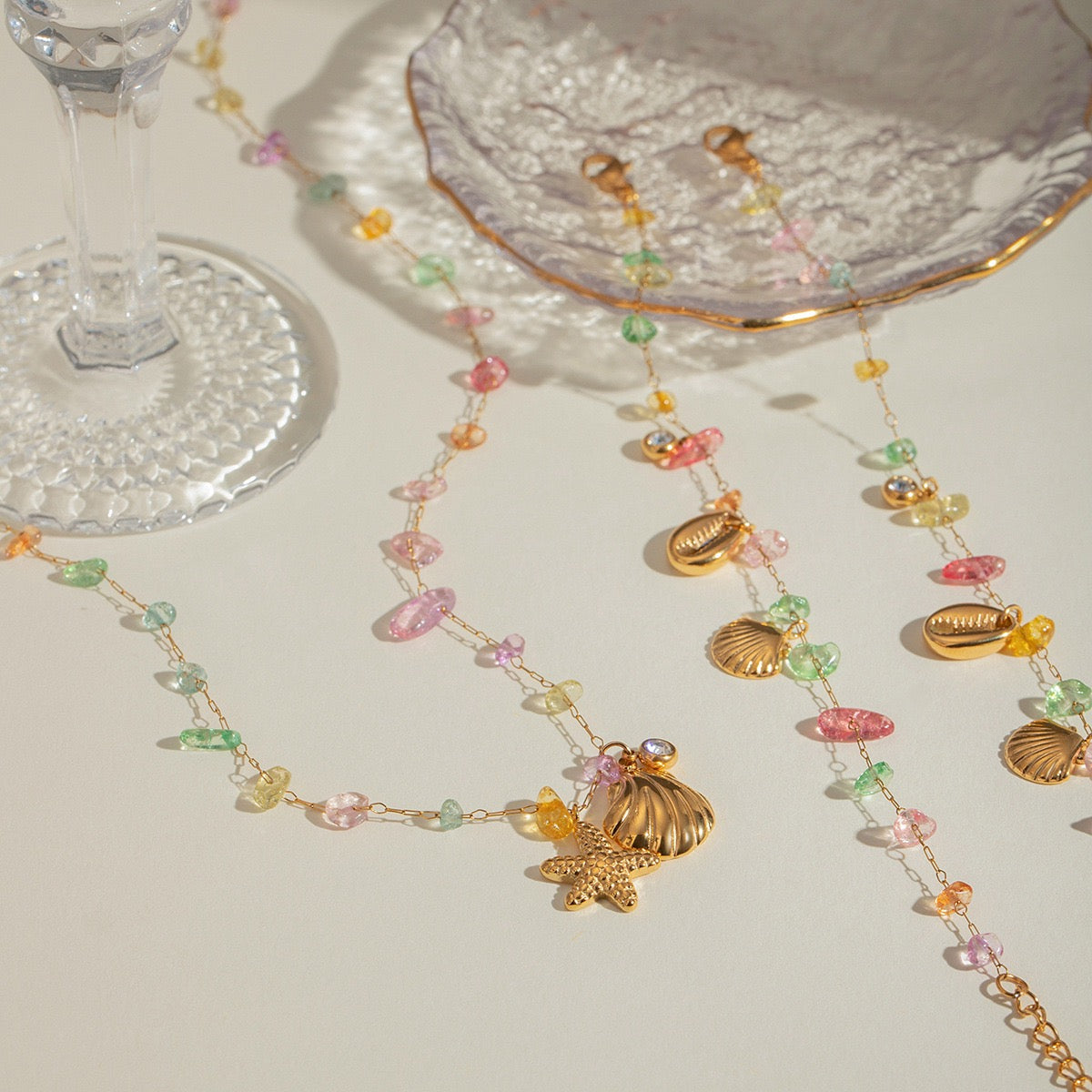 Rainbow stone starfish necklace