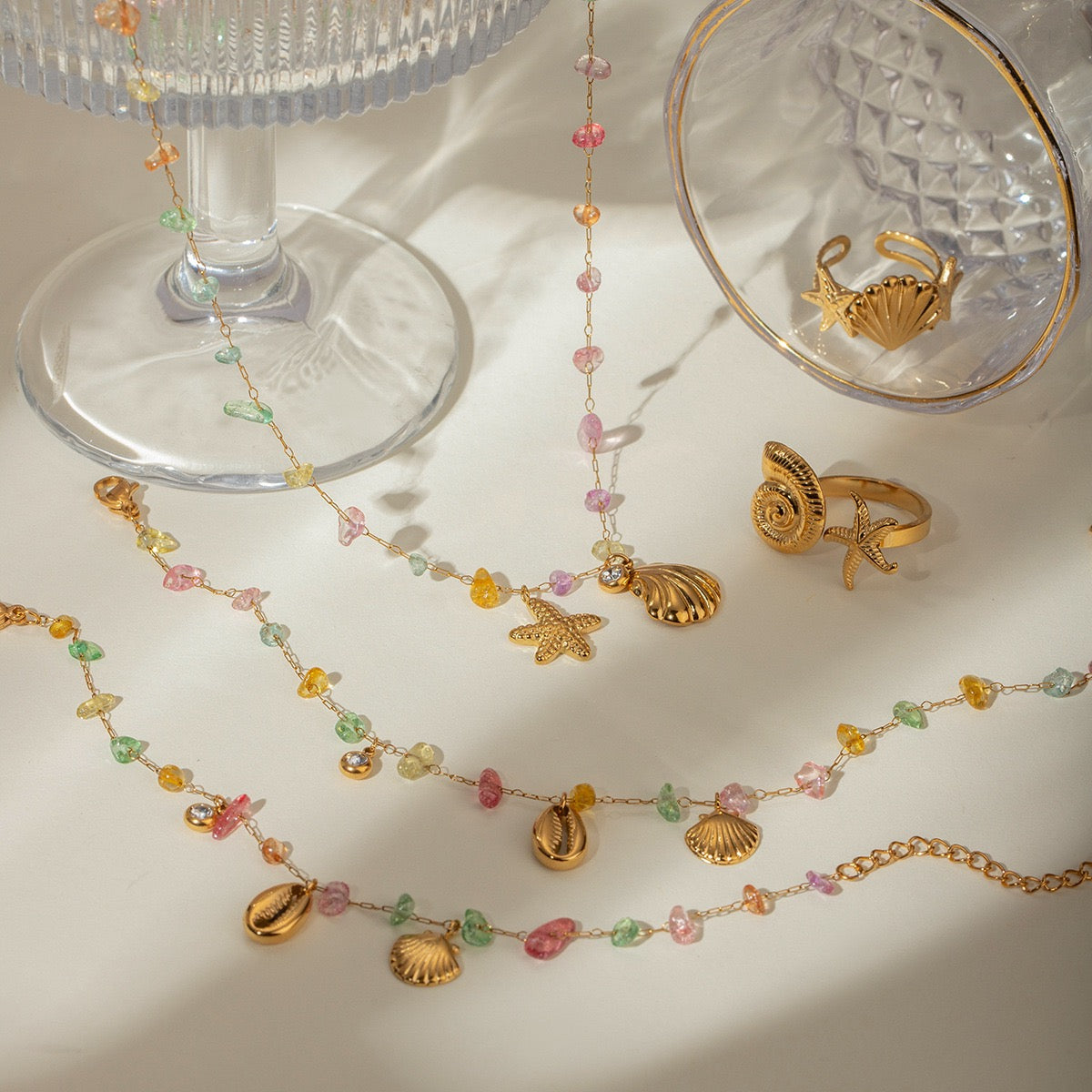 Rainbow stone starfish necklace