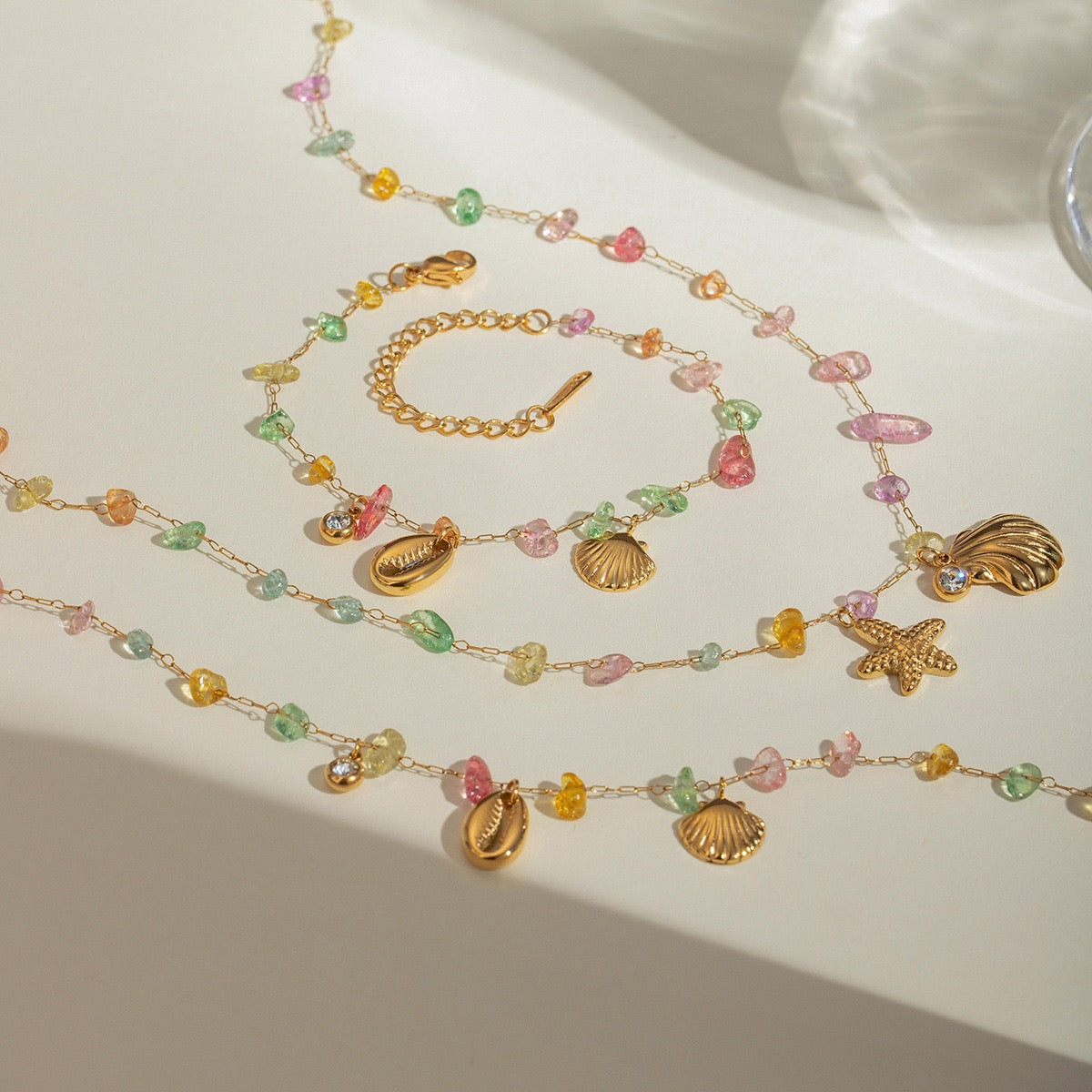 Rainbow stone starfish necklace