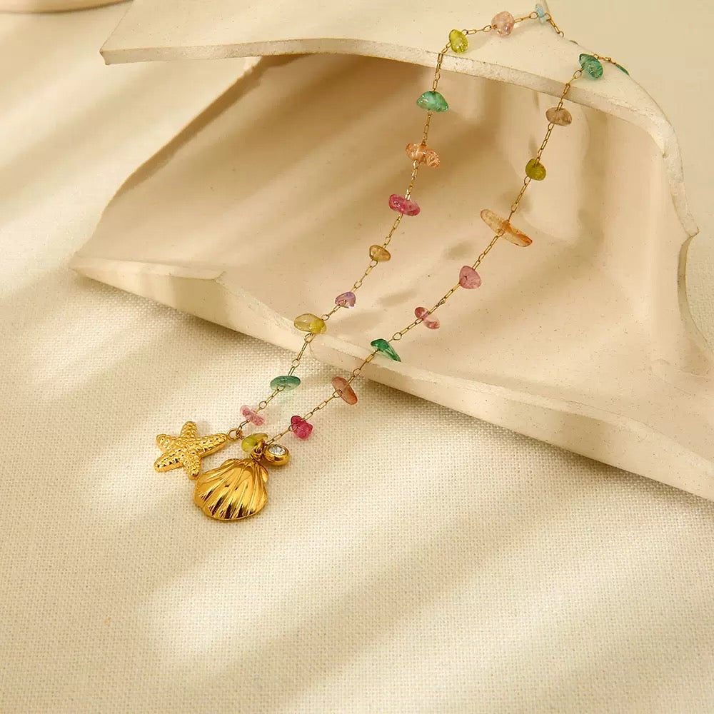 Rainbow stone starfish necklace