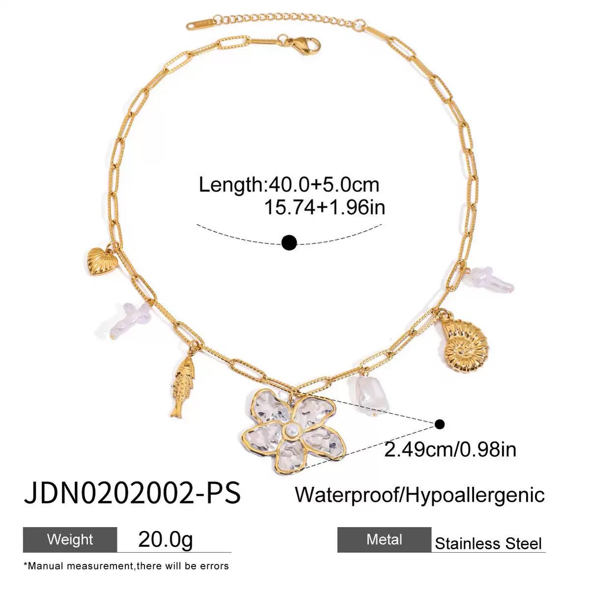 Flower two tones charm necklace