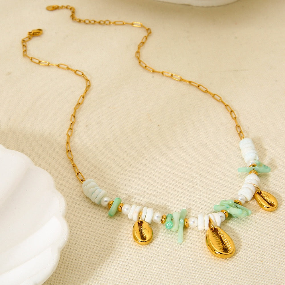 Green shell charm necklace