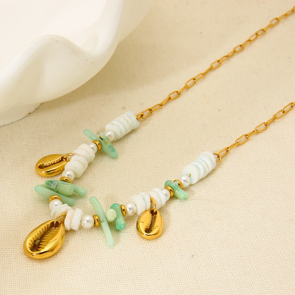 Green shell charm necklace