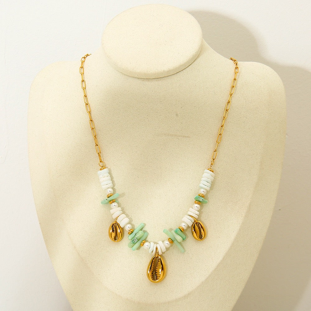 Green shell charm necklace