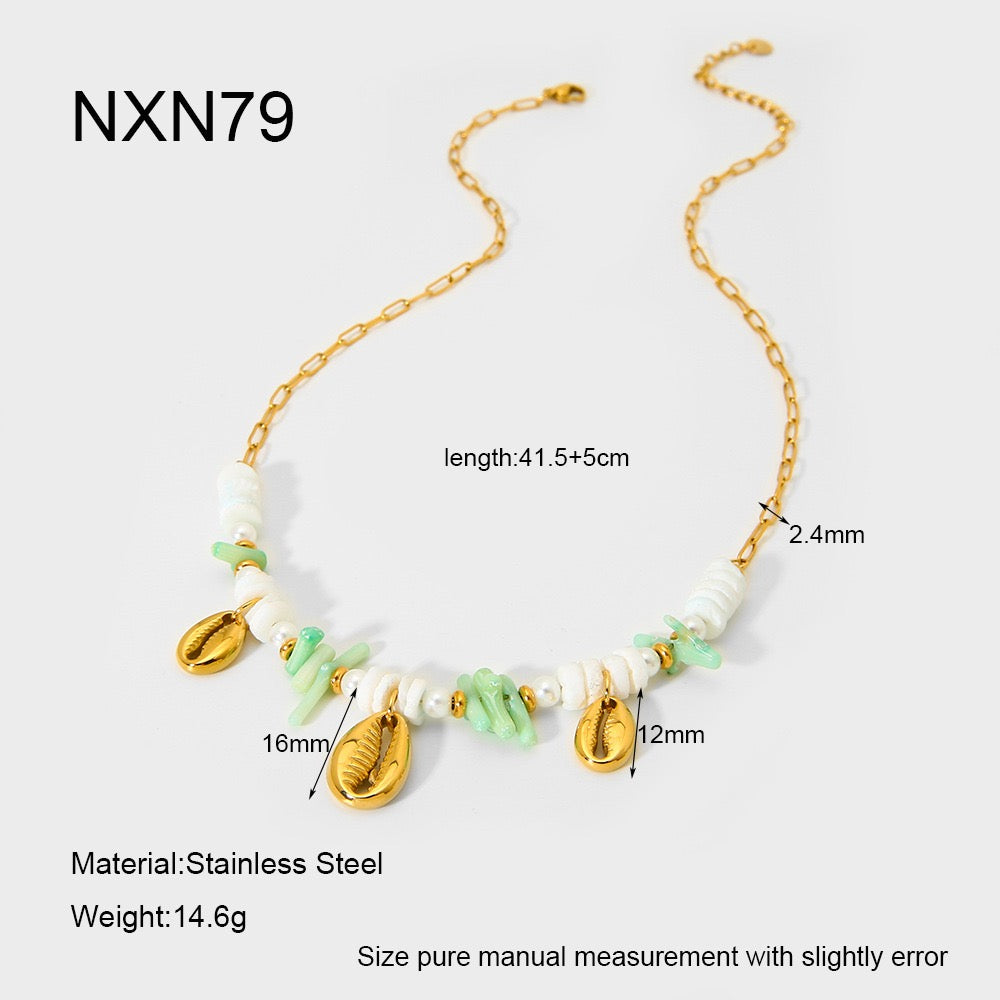 Green shell charm necklace