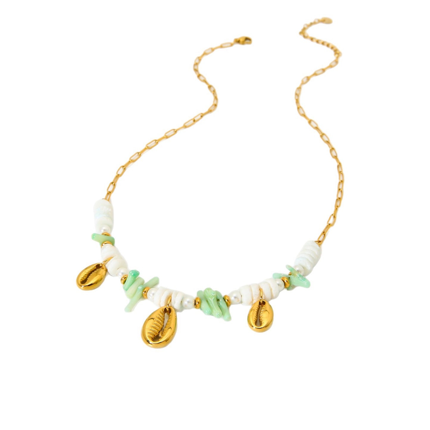 Green shell charm necklace