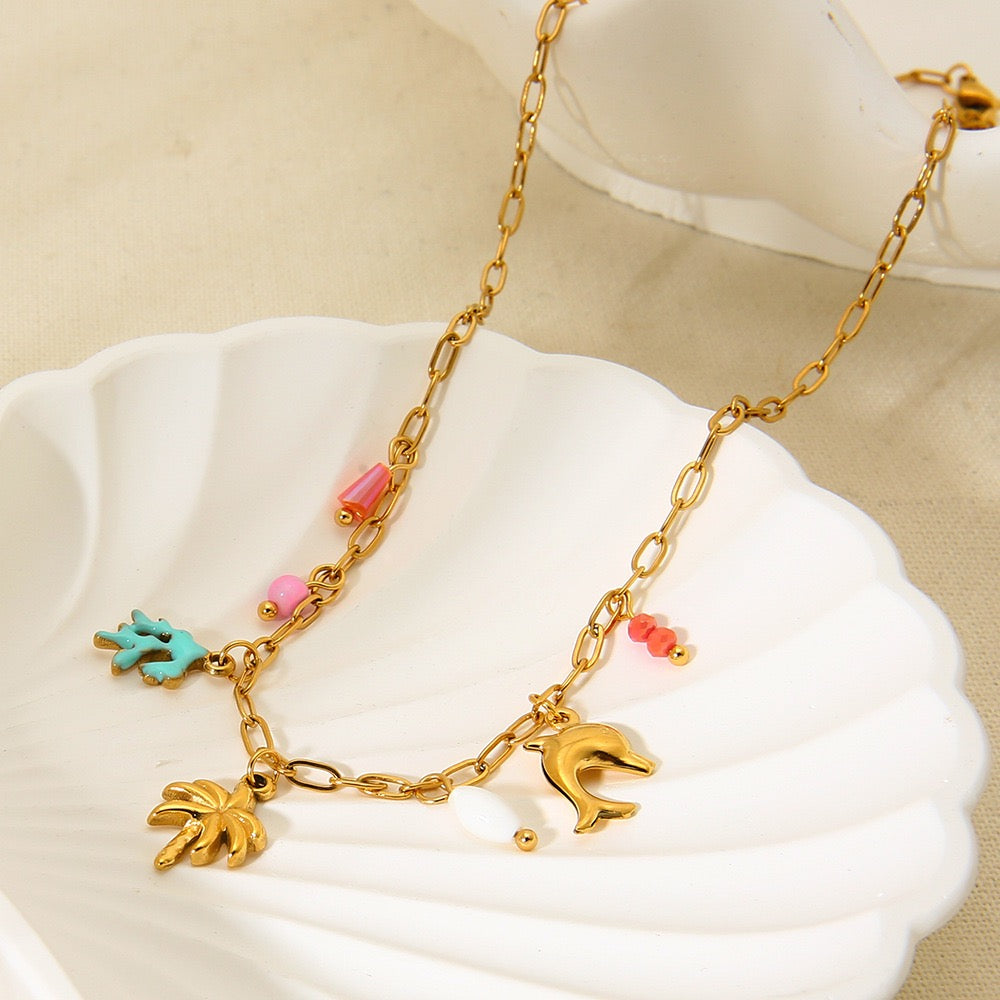 Palm tree dainty charm necklace