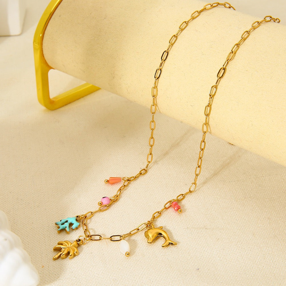 Palm tree dainty charm necklace