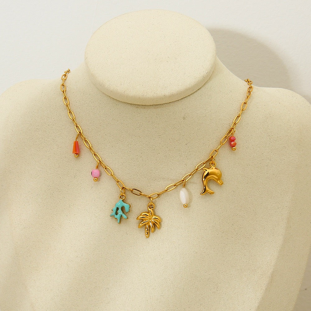 Palm tree dainty charm necklace