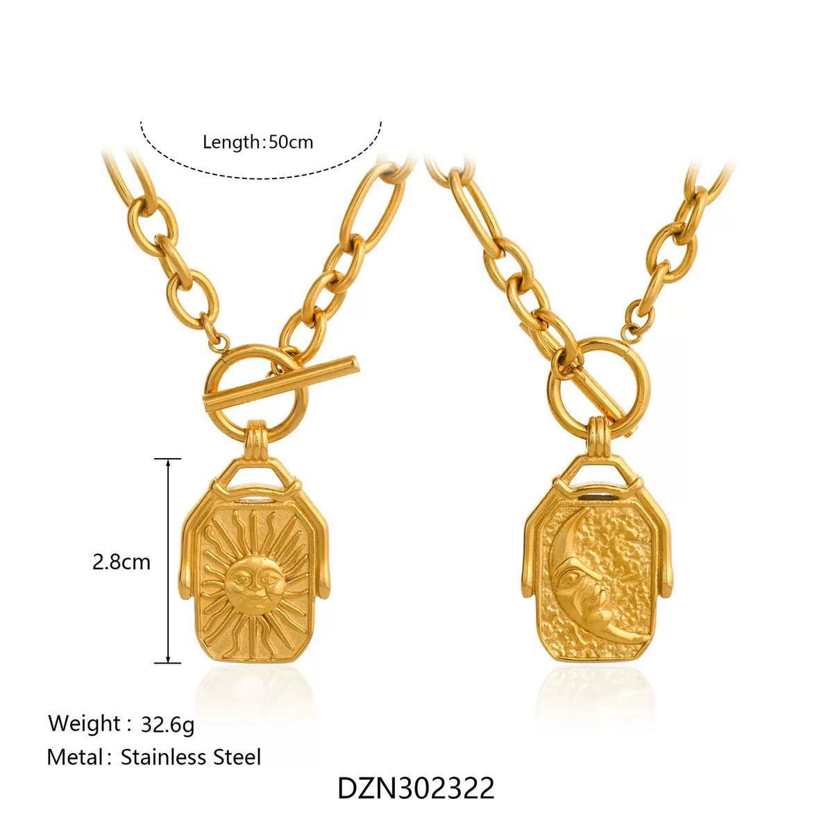 Sun and moon double sided necklace