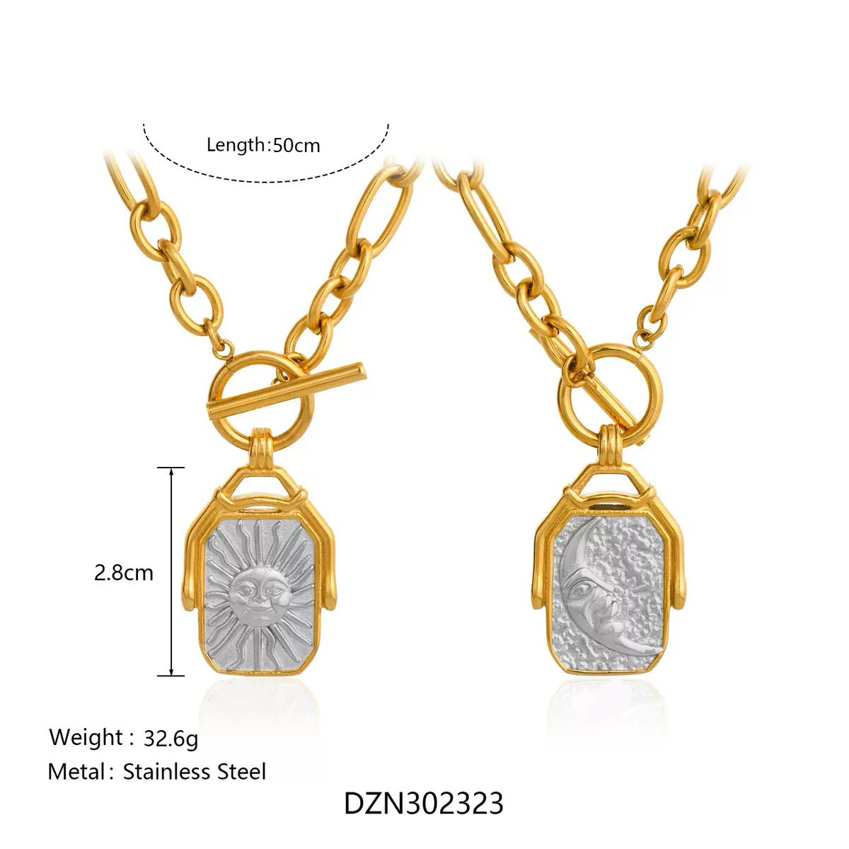 Sun and moon double sided necklace