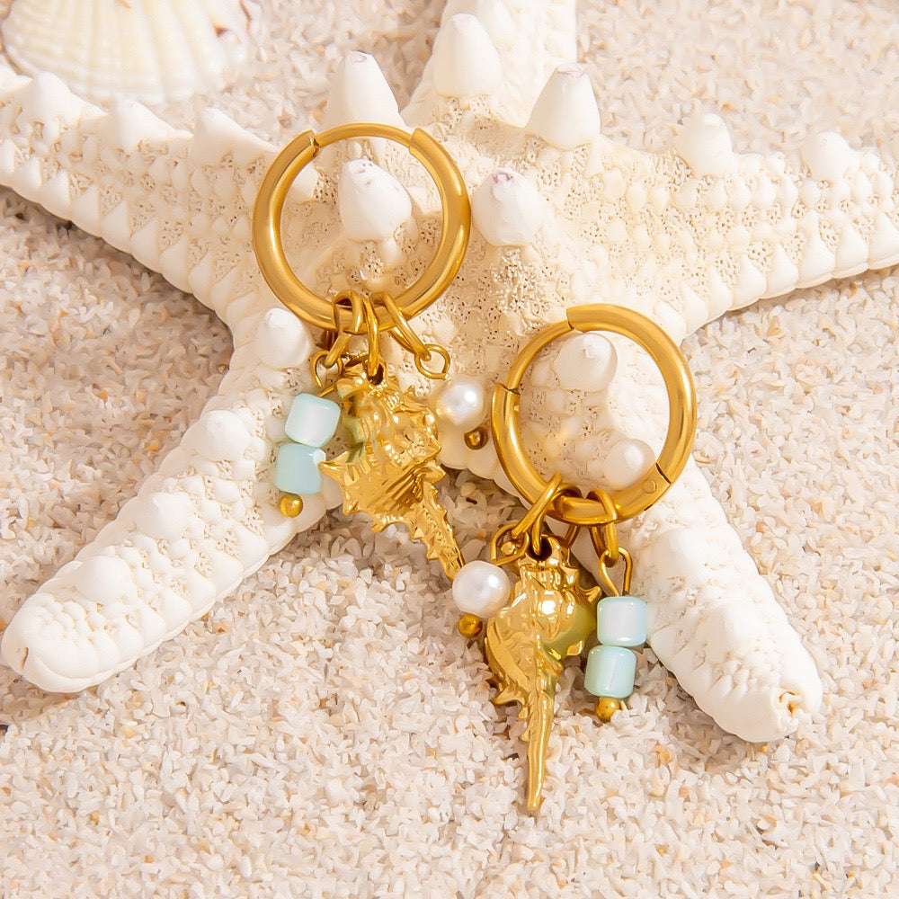 Sea snail beady hoops