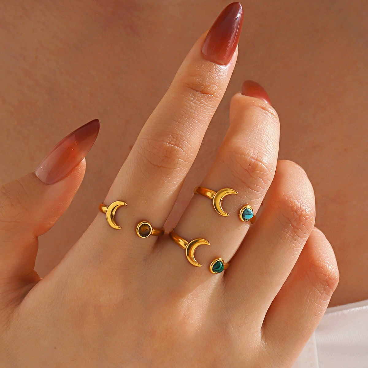 Dainty moon and star rings