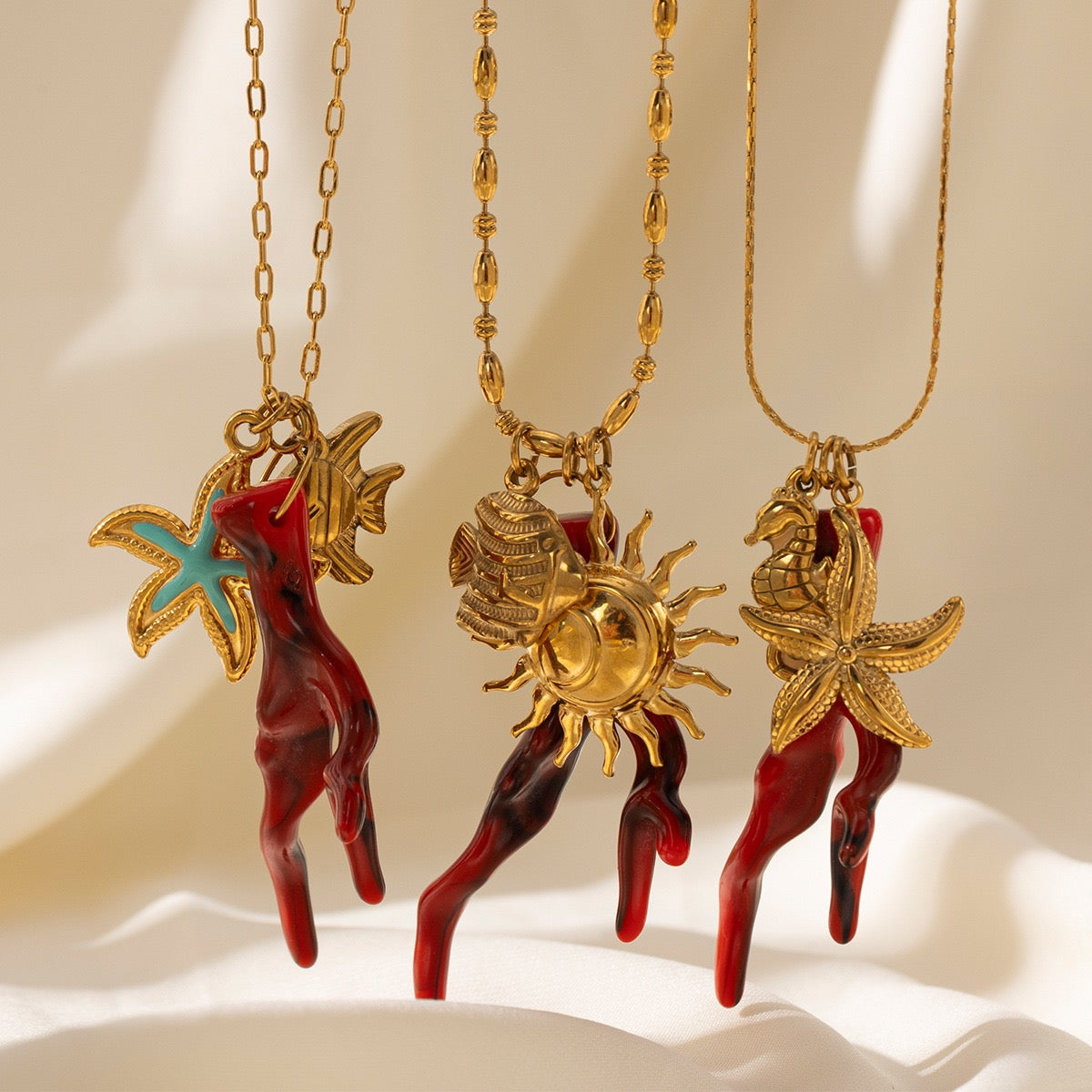 Red coral pendant necklace