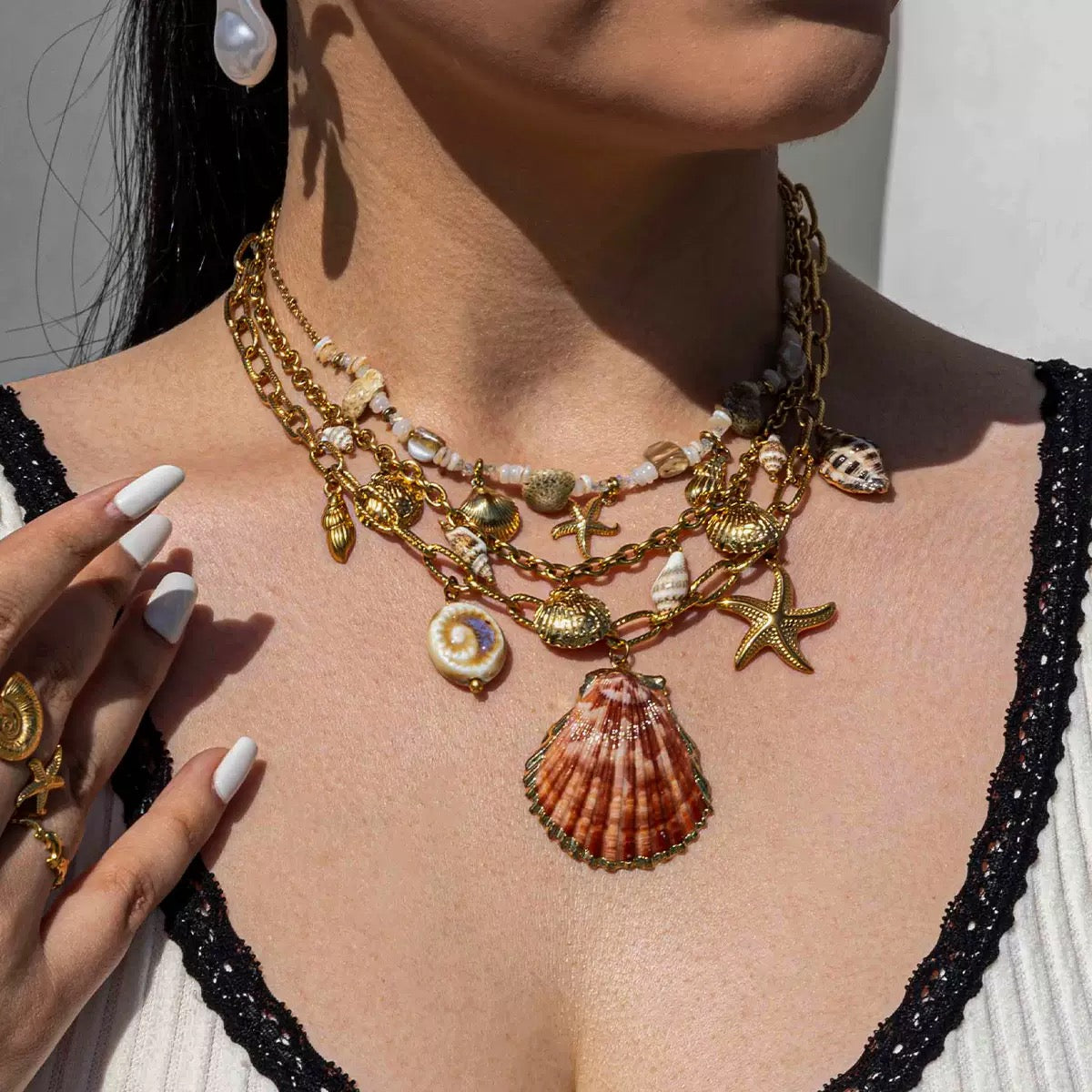 Natural shell charm necklace