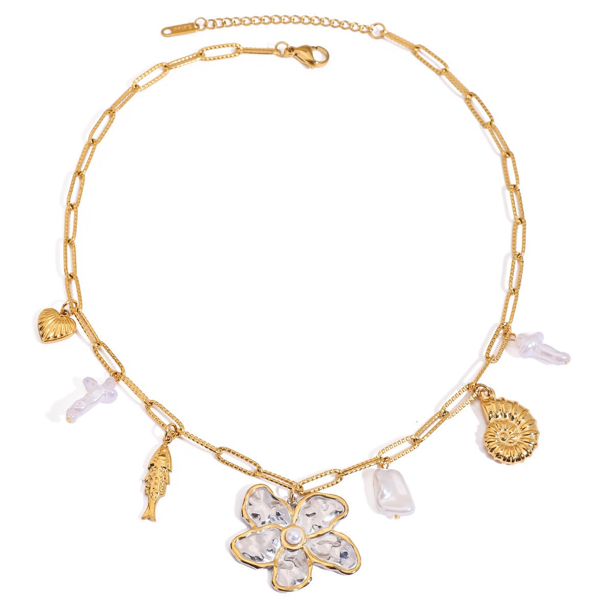 Flower two tones charm necklace