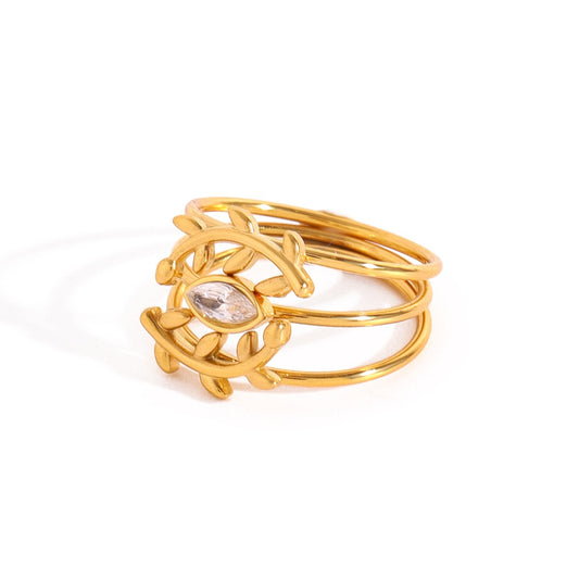 Leaf eye layer three rings set