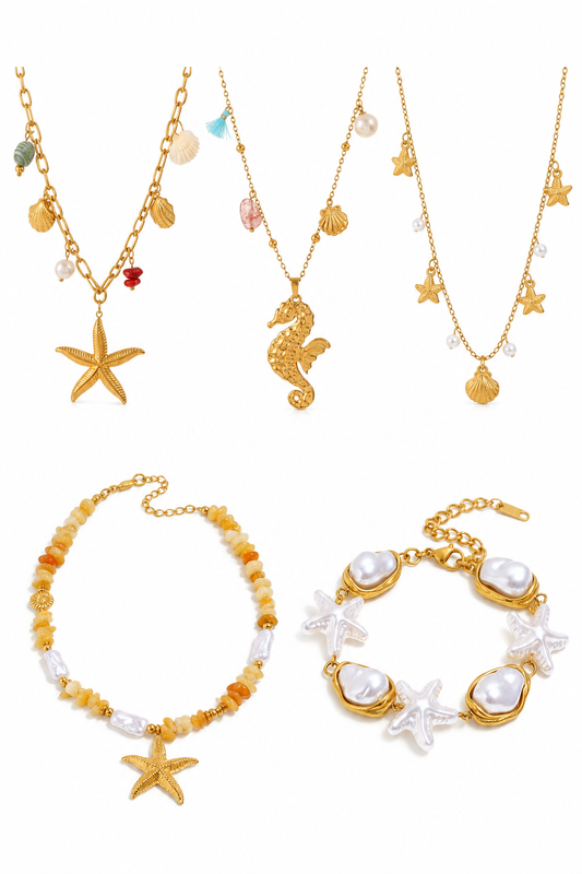 Dangling charm starfish shell pearly necklace
