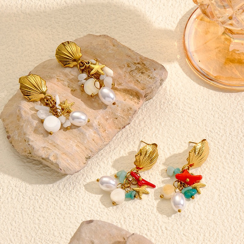 Ocean beady shell earrings