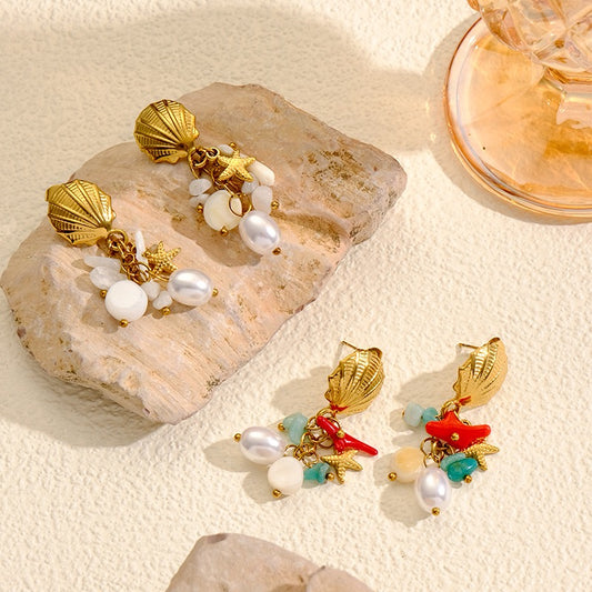 Ocean beady shell earrings