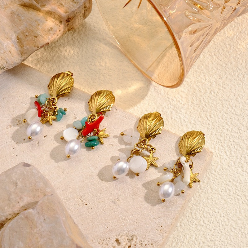 Ocean beady shell earrings