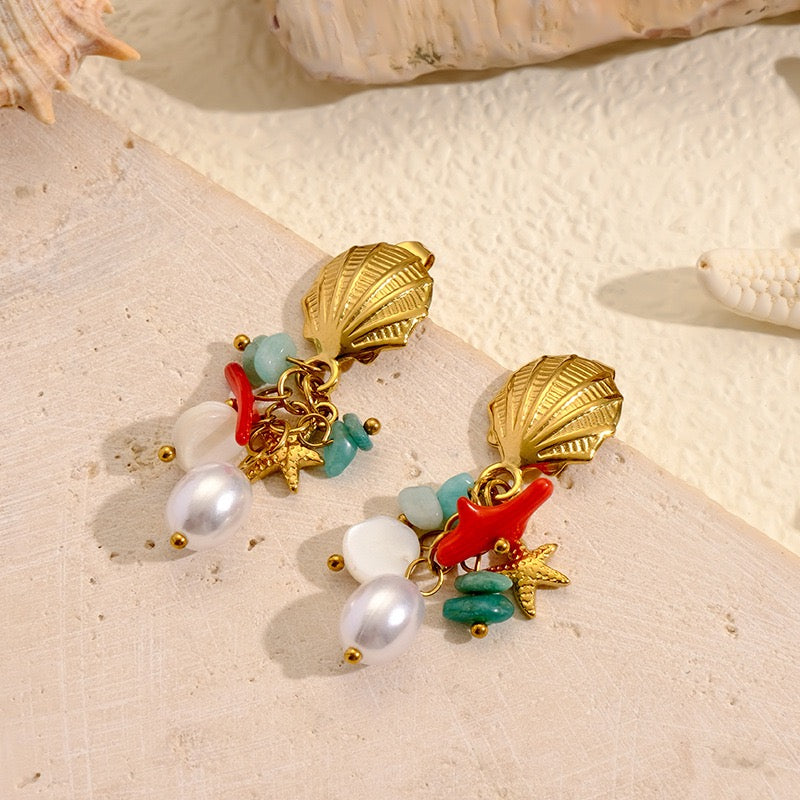 Ocean beady shell earrings