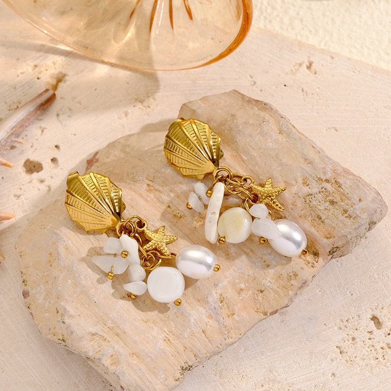 Ocean beady shell earrings
