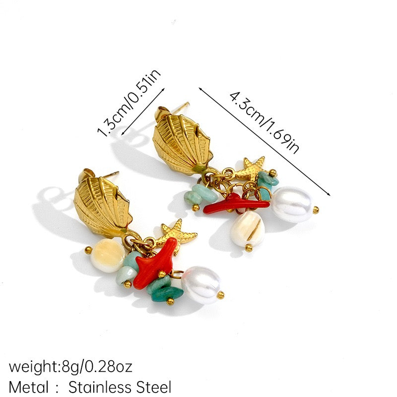 Ocean beady shell earrings