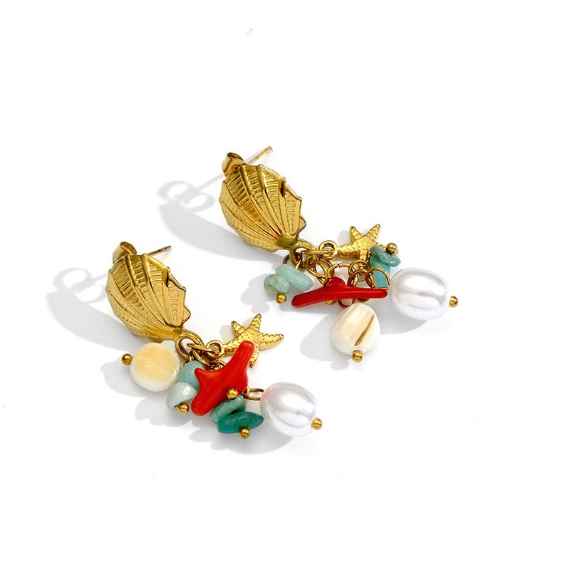 Ocean beady shell earrings