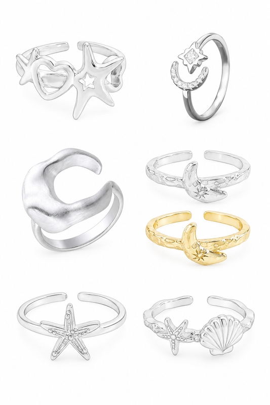 Star Moon Shell Sterling Silver Ring