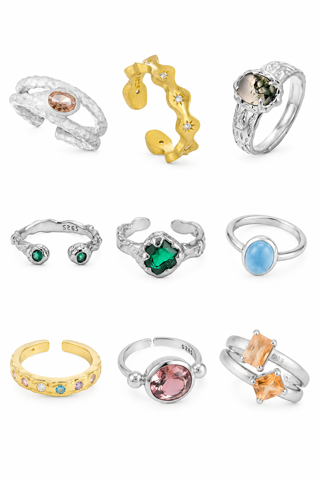 Colored Rock Sterling Silver Ring