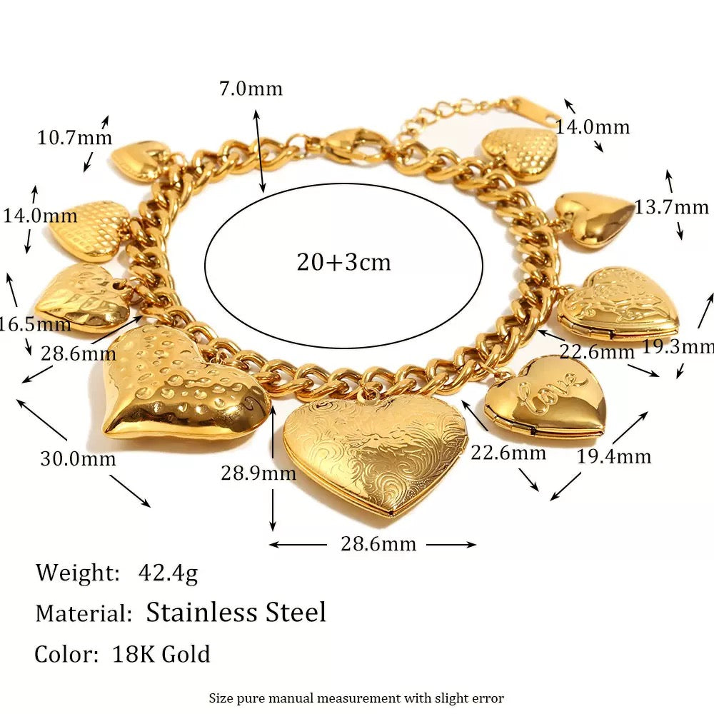 Full heart charm locket bracelet