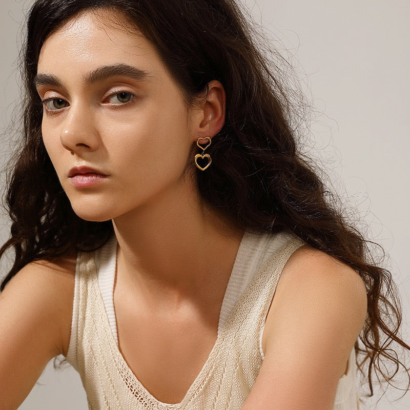 Double heart earrings