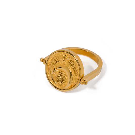 Blooming Two sided moon and sun ring