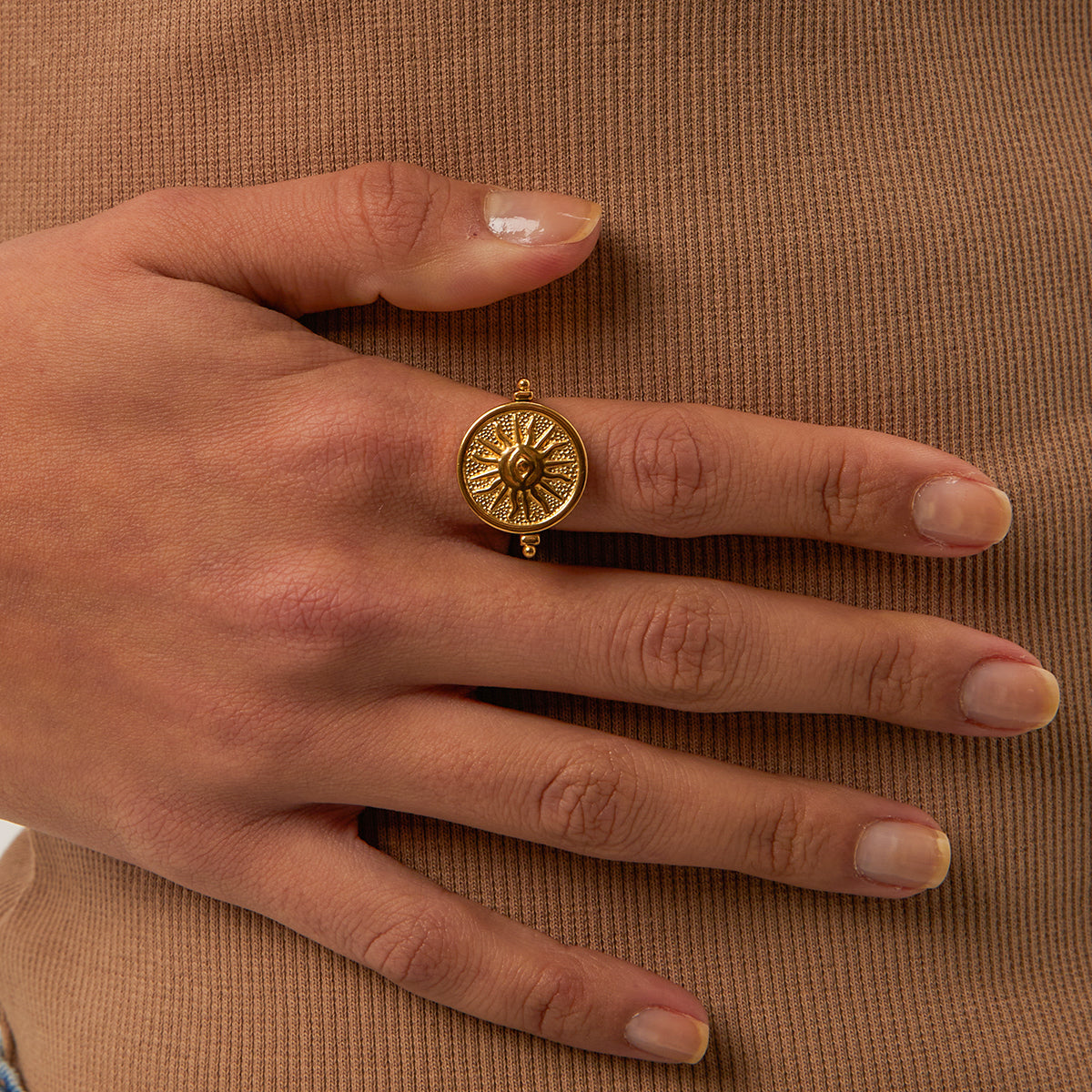 Blooming Two sided moon and sun ring
