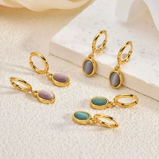 Cat eye stone hoops
