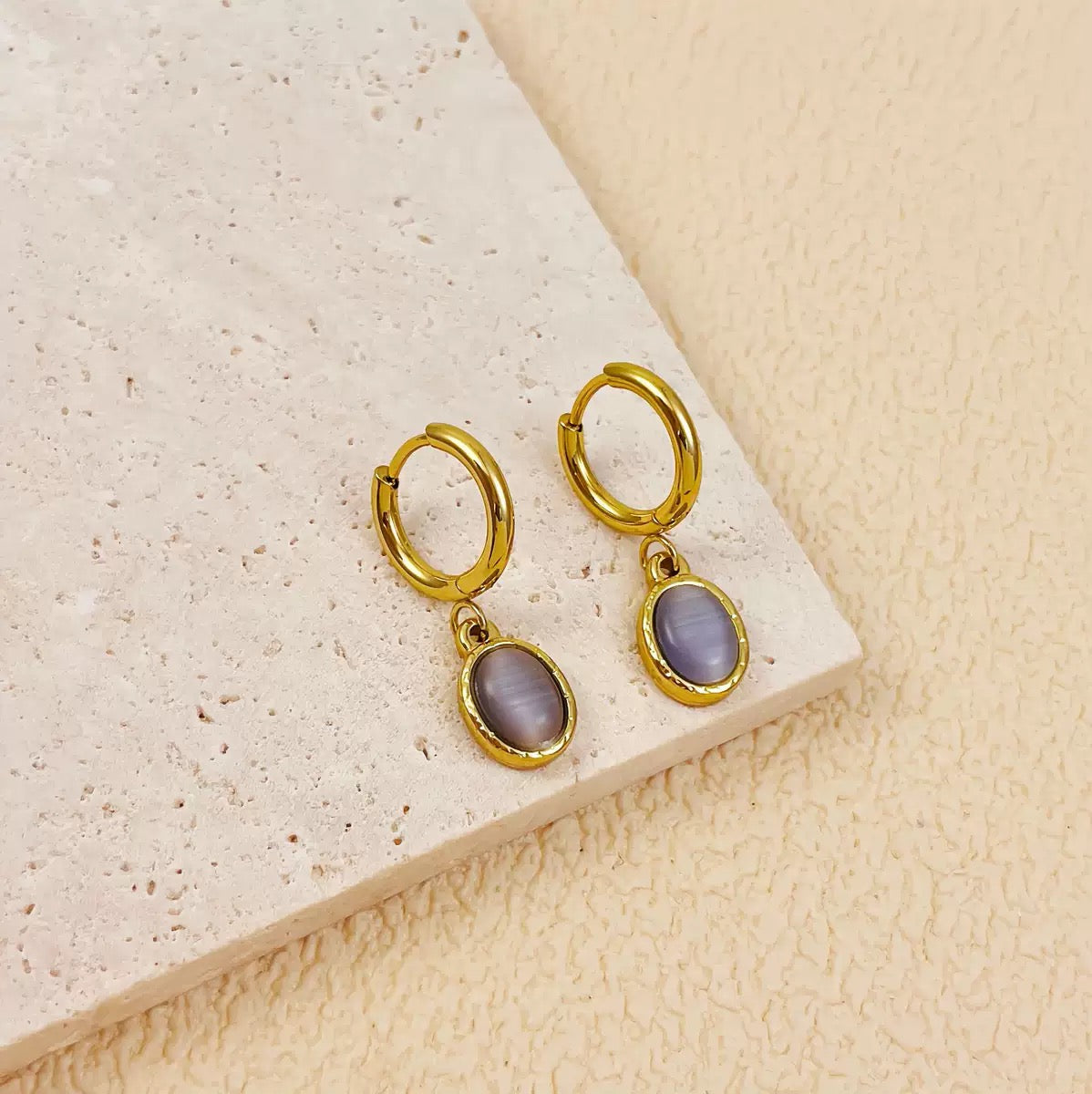 Cat eye stone hoops