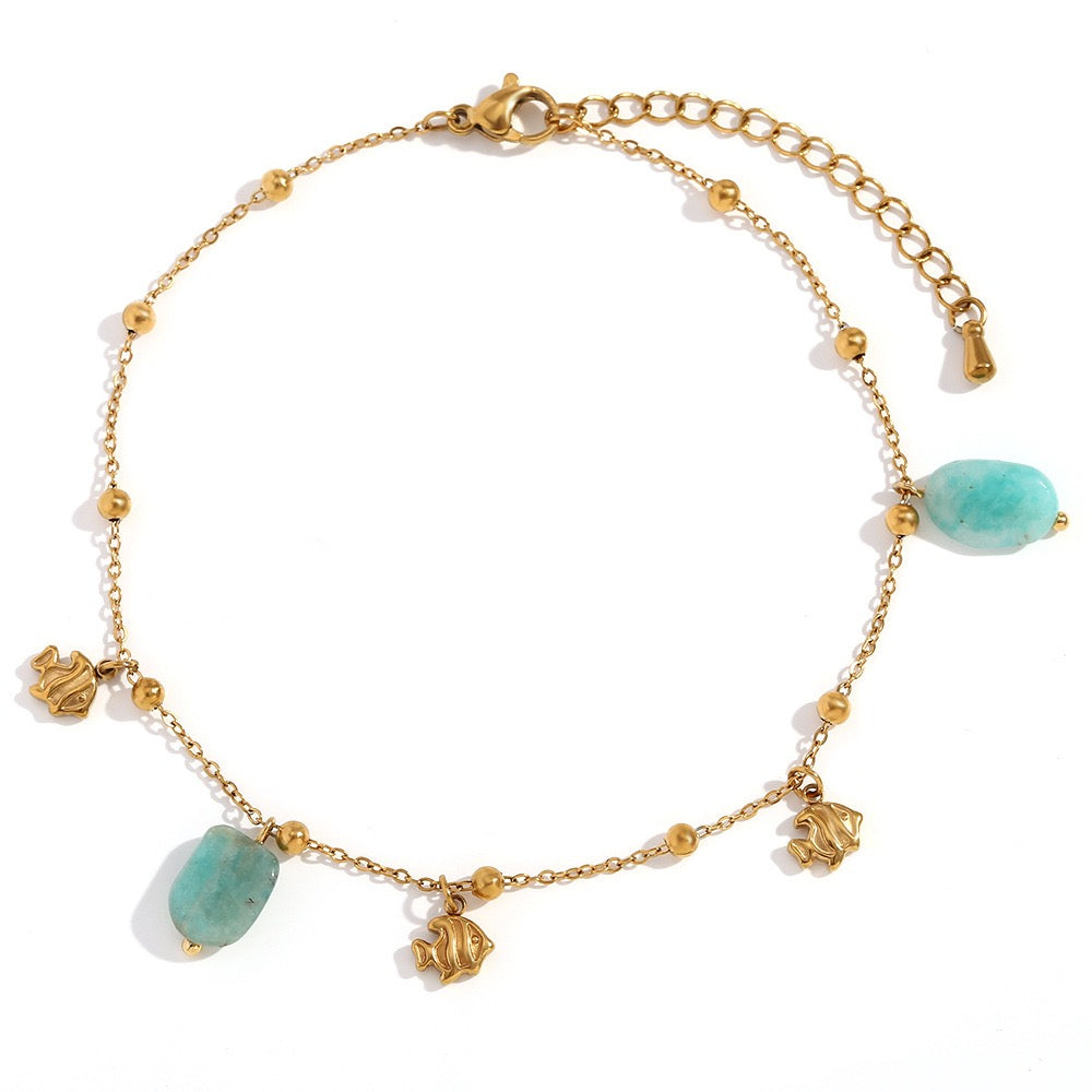 Blue fish charm anklet
