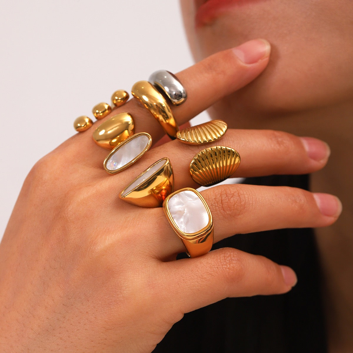 White mother of pearl statement rings