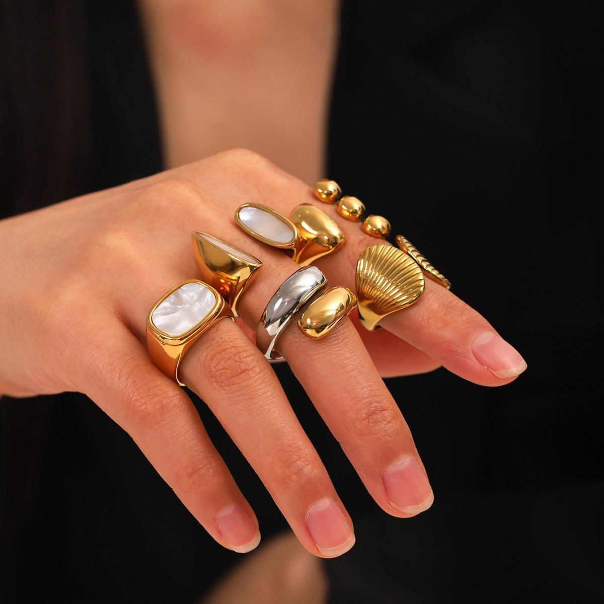 White mother of pearl statement rings