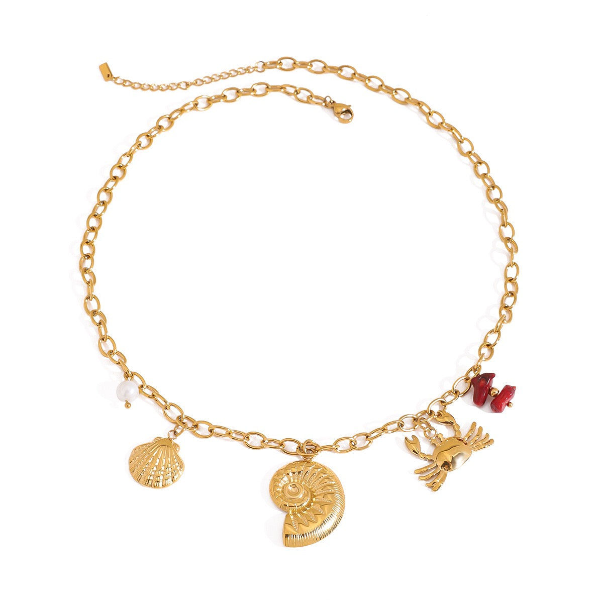 Red coral shell charm set