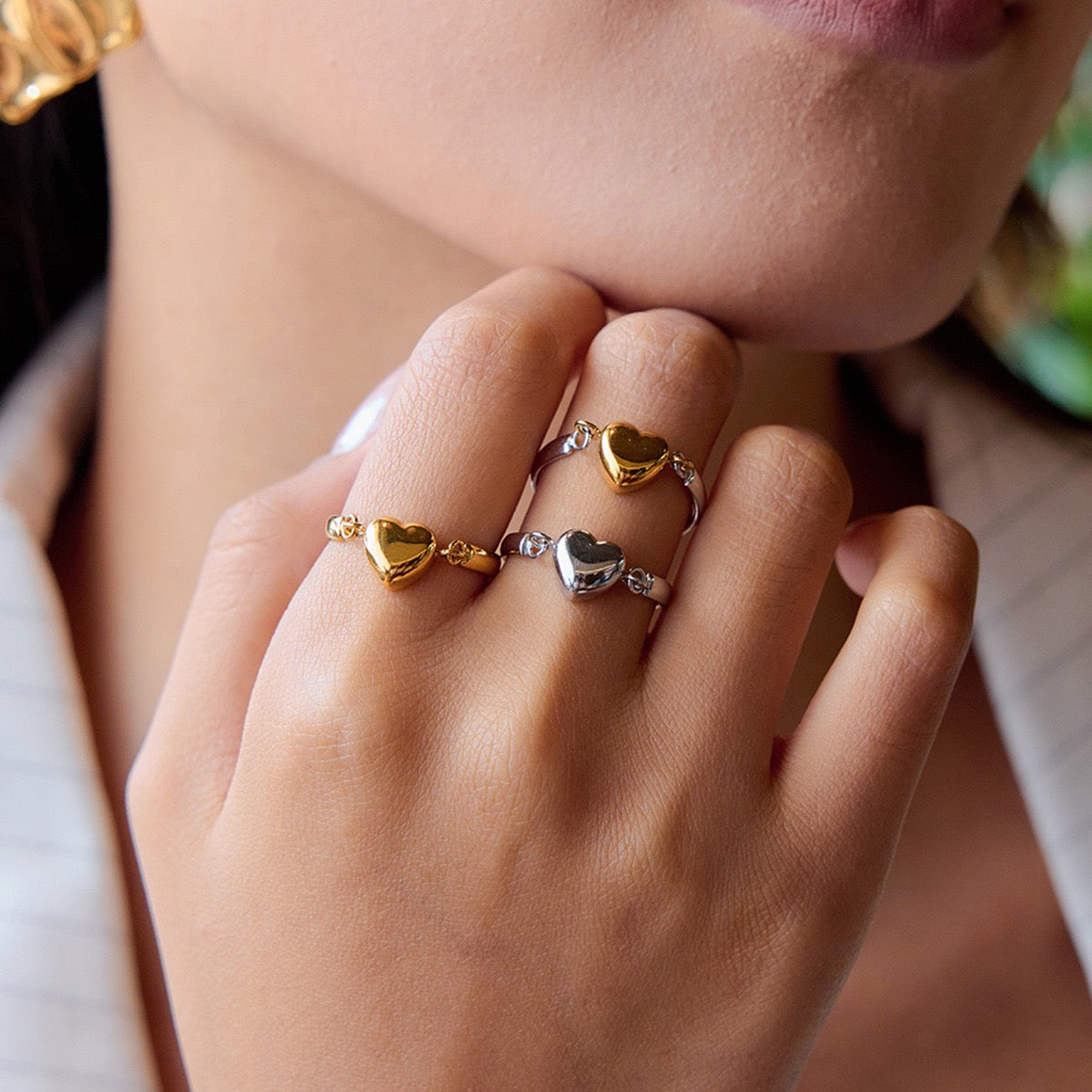 Love chain heart rings