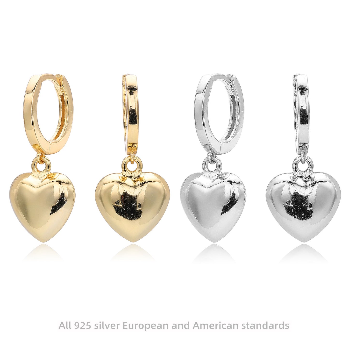 Heart sterling silver hoops